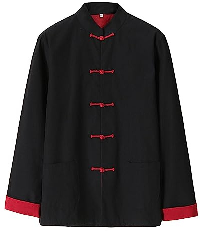 ZooBoo Mens Martial Arts Kung Fu Jacket Tang Suit (Black+Red, L)