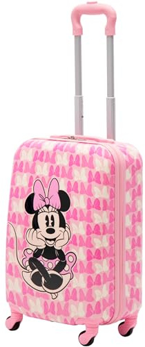 FUL Disney Minnie Mouse Kids Suitcase for Girls | 21 Hardshell Carry On Kids Luggage | Pink-Bows | Rolling Suitcase with Spinner Wheels | Airline Approved