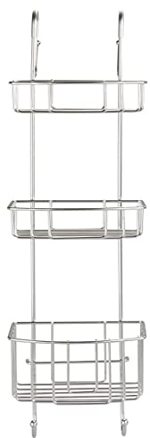 WENKO Dusch-Caddy Mod. Olesi 3 Etagen, Duschablage aus rostfreiem Edelstahl für Duschgel, Shampoo & Co. zum Einhängen an die Duschkabine im Badezimmer, Befestigung ohne Bohren, 22,5 x 70 x 22 cm, Matt