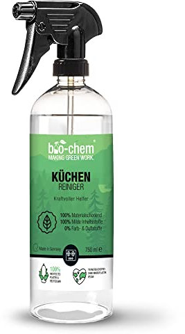 bio-chem Küchenreiniger - 750 ml Handsprayflasche - Kraftreiniger Fettlöser Ceranfeldreiniger Edelstahlreiniger für Ceranfeld, Induktionskochfeld, Küchenarmatur, Küchenfront, Arbeitsplatte