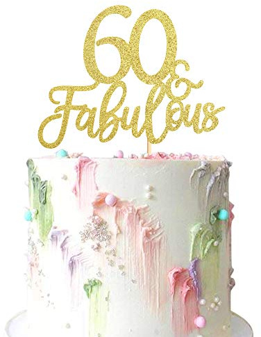 Gold Glittery 60th Birthday Cake Topper - Fabulous 3 Pack Decorations