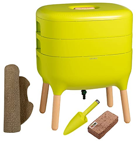 Moutta | Urbalive 2 Schalen Grün, Komplettset I Wurmkomposter Design I Startersubstrat I Hanfmatte + Schaufel I Innenraum, Balkon und Garten