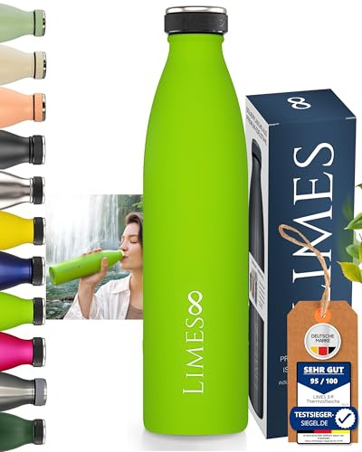 Limes 8® Trinkflasche Edelstahl Thermosflasche 0,75l - Isolierte Wasserflasche - Geschirrspüler geeignet - auslaufsichere Isolierflasche doppelwandig - Thermoskanne Kohlensäure geeignet - 750ml