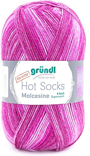 Gründl Hot Socks Malcesine (Sockenwolle aus 75% Schurwolle (superwash) und 25% Polyamid, Made in Italy, 6-fach Sockengarn, 150 g / 375 m, Nadelstärke: 3 mm - 4 mm, 1 x 150 g), fuchsia multicolor
