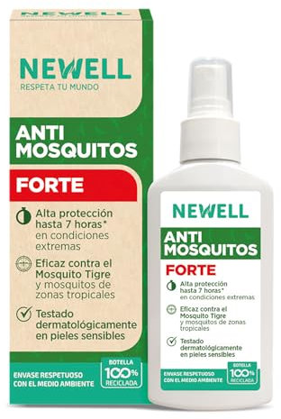 NEWELL | Repelente Antimosquitos Forte Newell de Alta Protección | Eficaz Hasta 6 Horas Contra Mosquitos Tigre en Climas Tropicales | Spray, Botella 100 ml 100% Reciclada y Reciclable