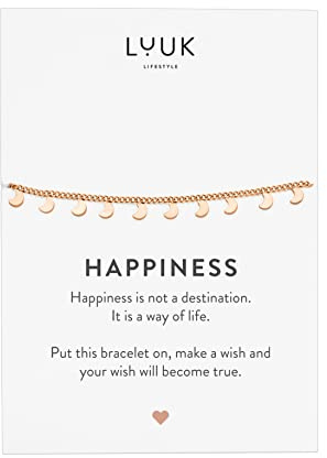 LUUK LIFESTYLE Modernes Edelstahl Armband für Damen mit Anhänger, Geschenkidee mit Spruchkarte, filigraner Freundschafts Schmuck, wasserfest & alltagstauglich, Mond I Halbmond, roségold