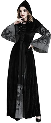 Buen Don Damen Hexen Kostüm, Halloween Cosplay Zombie Kostüm Hexe Mit Kapuze Robe (L)