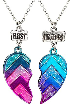 MenYiYDS Paquete de 2 collares BFF, collar de amistad, mejores amigos para niñas, regalos de cumpleaños, cadena colgante, regalos (morado y azul)