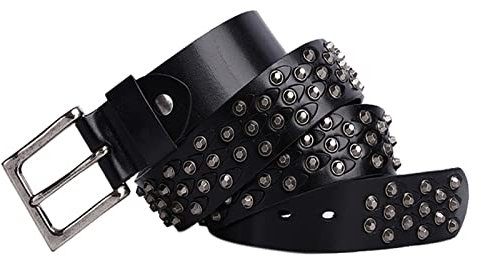 JIARY Nietengürtel Punk, runder Nietengürtel, Ledergürtel, Metall-Punk-Nietengürtel für Männer und Frauen,Schwarz,125cm/49.2'