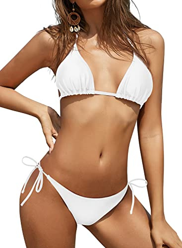 SHEKINI Womens Bikini Set Triangle Halter Lace-up Swimsuit Sexy Bathing Suits Low Waisted Tie Side Bottom Two Piece Swimwear