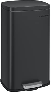 SONGMICS Trash Can with Lid, 8 Gallon Garbage Can, Stainless Steel Small Waste Bin with Step Pedal and Inner Bucket, Soft Close, Kitchen, Black ULTB102B01