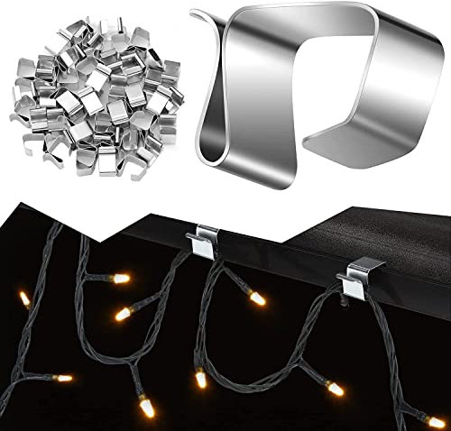 LIBRNTY 50Pcs Crochet de Lumière de Noël,Clips de Câble,Crochets de Gouttière de Toit Extérieurs,Crochets de gouttière de lumières de Noël crochets de toit de lumières de vacances galvanisés