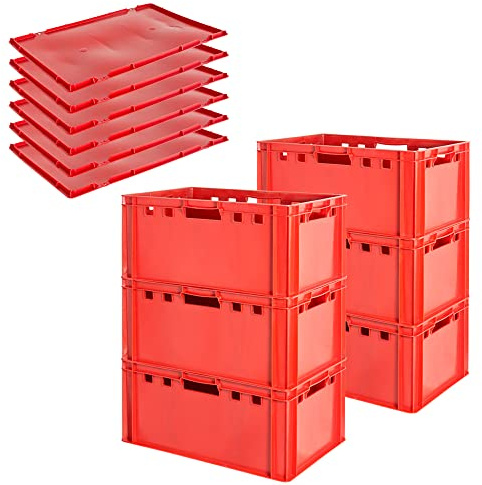 Fleischkiste E3 mit Deckeln Fleischkiste Rot Fleischerkiste Fleischkisten Kiste Fleischkiste Eurobox Lebensmittelecht 60 x 40 Metzgerkiste Auswahl Kingpower, Anzahl:6