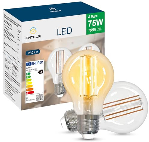 ANTELA E27 LED Lampe 5W 1055LM 2700K Warmweiß Licht ersetzt 75W, Klasse A Energiesparlampe, nicht Dimmbar, ErP，2PCs