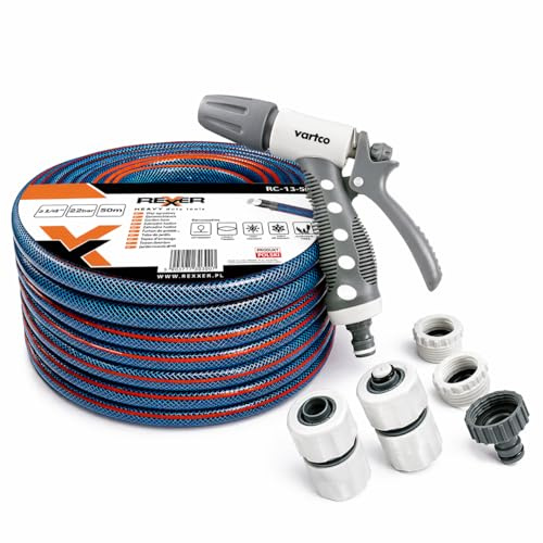 REXXER Gartenschlauch-Set 50 m, 3/4 Zoll, 4-lagig, Sprühpistole | UV-beständig, flexibel, Sprühpistole, Schnellkupplungen, Wasserhahnanschluss