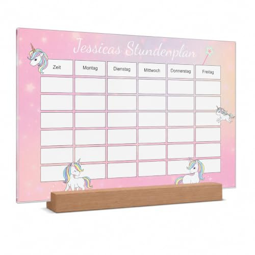 Abwischbarer Einhorn Stundenplan 1. Klasse - individuell personalisierbar! - Einschulungsgeschenk für Mädchen - Geschenk Schulanfang - Schulkind Wochenplaner
