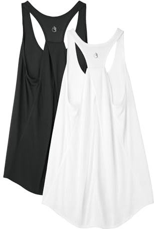 icyzone Damen 2er Pack Racerback Sport Yoga Fitness Tank Top | Weich und hautfreundlich, Lockere Passform, Seitenschlitz am Saum, Hüftlang, Ärmelloses Freizeit Sporttop für Damen