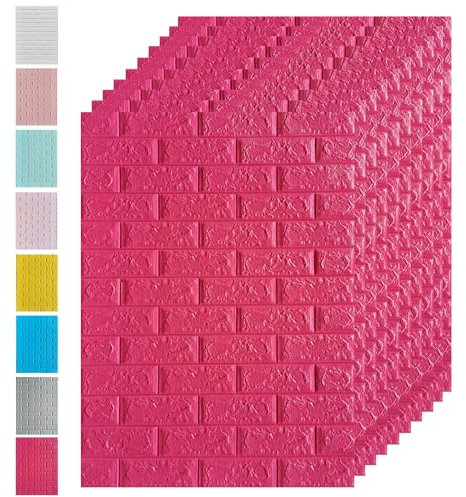 HAILM Panneaux Muraux 3D Peel et Stick, Mousse Auto-Adhésive Brique Mousse, 70x100cm, Amovible et Imperméable, Panneau Texturé Cannelé Papier Peint Brique 3D, (10 Pièces/7 M²),Rose
