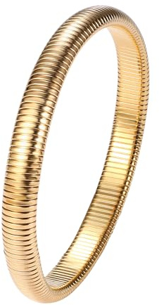 JewelryWe Schlangen Armreif Damen Elastisch: Edelstahl Stretch Armband Elastisch Schlangenarmband Manschette Armspange für Frauen Mädchen 8/10/12/20mm Breite Gold/Silber
