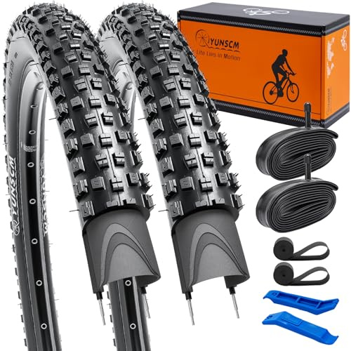 YunSCM 2Pcs 60TPI Nylon Pannensicher 29 Zoll Reifen 29x2.10 Mantel 54-622 und 2Pcs 29 Zoll Schlauch AV32mm Ventil kompatibel 29x2.10 29x2.125 57-622 Fahrradreifen und schlauche