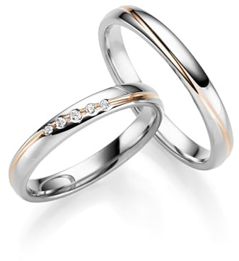 JC Trauringe Personalisierbar Paarpreis Eheringe 925 Sterling Silber vergoldet | 5 Zirkonia Steine Nickelfrei Made in Germany Partnerringe Freundschaftsringe Gratis Gravur + Etui | ICT247-S-RGP