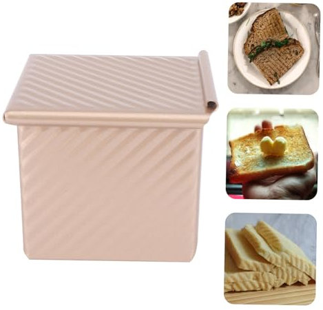 LIFKOME Ripple Bread Loaf Pan with Lid Aluminum Alloy Non-Stick Baking Tray Square Toast Mold for Home Kitchen Supplies