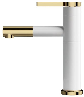 Bad Armatur Waschbecken Ausziehbar Heißes Und Kaltes Einloch Mischbatterie Drehbarer G1/2 Wasserhahn Messing,weiß+gold