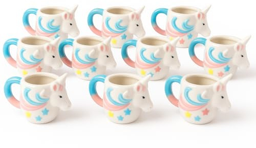 Carlso Einhorn Schnapsglas Keramikkrug für JGA, Party, Shotglas zum Umhängen (Einhorn, 12 Stück)