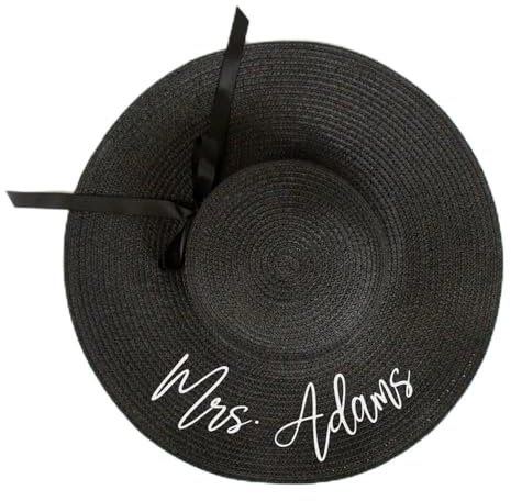 HDLOVE Personalisierte Sonnenhut Damen, Benutzerdefinierte Namen, Strohhut Damen, Sommerhut, Stroh Faltbar Kappe Breiter Krempe Sommer Strand Hüte, Outdoor Hut(Black)