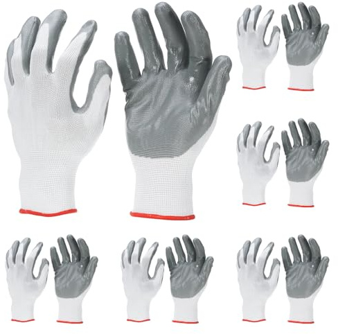 PATIKIL Safety Work Gloves Nitrile Coated, 6 Pair Non-slip Gardening Gloves Seamless Knit Working Gloves with Grip for Women Men Warehouse, White, Medium Size