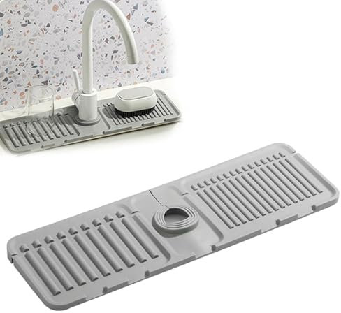 Vulaop Wasserhahn Spritzschutz Abtropftablett Matte, Wasserhahnschutz & Abtropfmatte,2024 Neu Silikon Abtropftablett Matte Wasserhahn Abtropfmatte, Tropffänger Tablett Wasserfänger Matte (1, Grau)