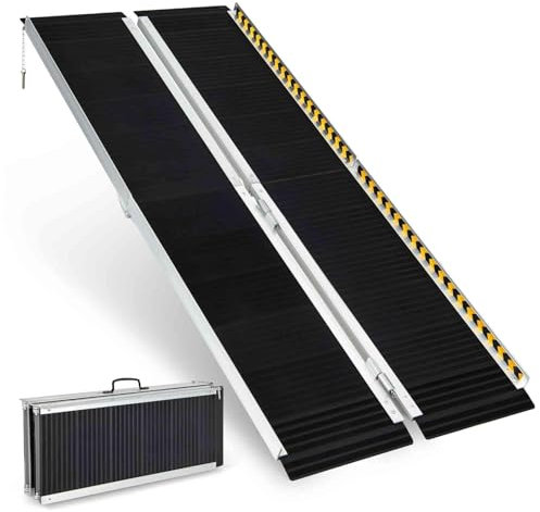 QYMLSH 3FT/ 4FT/ 5FT/ 6FT Movable Auxiliary Wheelchair Climbing Ramp, Portable Aluminium Threshold Ramp With Transition Plate, Telescopic Mobility Scooter Ramps For Home Front Door Stair Steps(6FT)