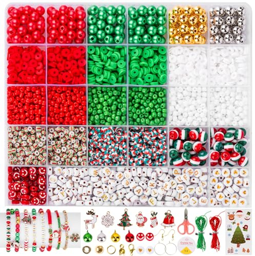 Zenmag Weihnachten Perlen für Armbänder, Freundschaftsarmbänder Selber Machen mit 160 Gold Buchstaben Perlen, Verschiedene Anhänger, Zum Auffädeln Geschenke zu Weihnachten, Geburtstage, Party