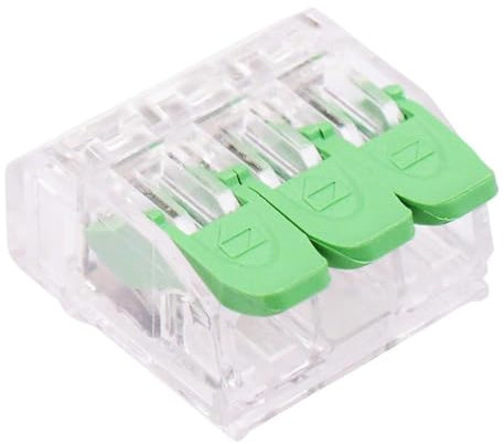 Spring Lever Clamp Terminal Block Connector 32A 450V Reusable Quick Electrical Wiring Fast Fit (3 Way, Pack of 5)