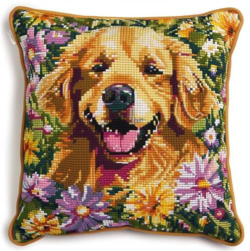Knüpfkissen Set Hund Knüpffaden Set (43X43cm) Knüpfen Handarbeit Set Kissen Bastelset Knüpfen Handwerksset Kissen DIY Bastelset für Anfänger für die Sofa-Heimdekoration