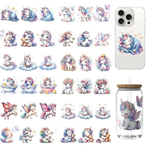 DORSBABY 36 Sheets UV DTF Cup Wraps for 16OZ, UV DTF Cup wrap was Made up by Unicorn, widely be Used on Mugs, Cups, iPhone,Desk Surfaces and so on