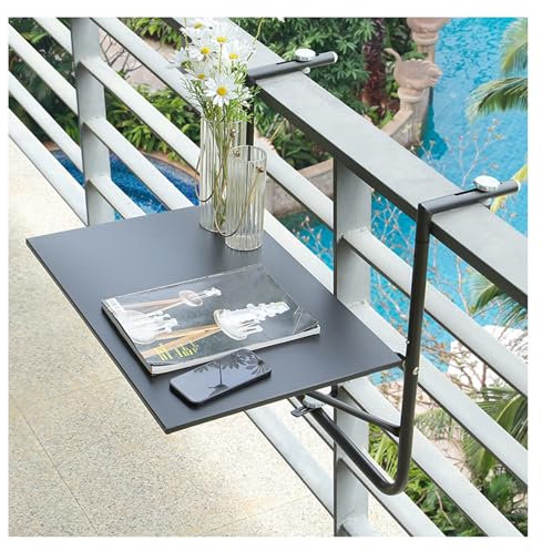 ZXCASDF Hängetisch for Balkongeländer，Balkontisch zum Einhängen,Balkonhängetisch Klappbar,Balkontisch zum Hängen,wetterfest，Outdoor-Tisch Balkon Terrasse，höhenverstellbar Hängetisch(Black)