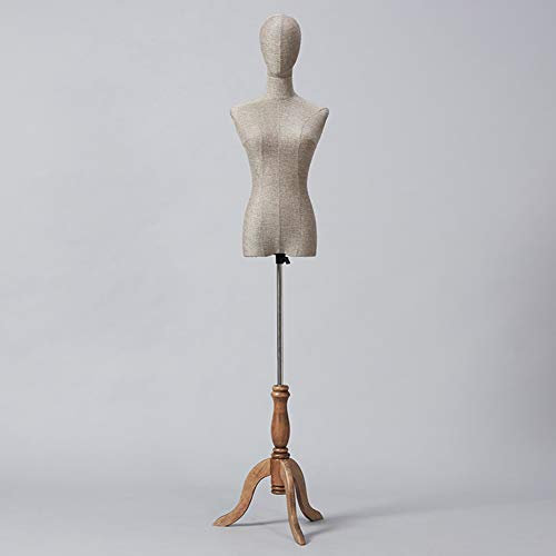 Schaufensterpuppe, braun, weiblich, verstellbar, Halbkörper, Schneiderpuppe mit Leinen, Kleiderpuppe, leicht zu montieren (CL)