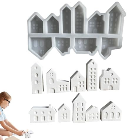 Silikonformen Gießformen Häuser, ni Haus Giessformen, 12 Stück Silikonform Haus Gips Zum Gießen, Silikon Haus Kerzenformen Zum Gießen, Haus Epoxidharz-Formen Für Gips, Handwerk