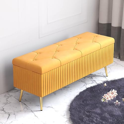 Schuhbank aus Samt mit Plüschpolsterung, moderne Eingangsmöbel für Schlafzimmer und Wohnzimmer, gelbe Polsterbank mit gepolsterter Fußstütze, 80 x 40 x 45 cm
