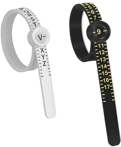 HNGUSNHOP 2 PCS Ring Sizer Gauge US Size 1-17 & UK Size A-Z Adjustable Finger Size Measurer with Magnifying Glass Ring Sizer Measuring Tool for Men Women Measuring Rings Diameters (Black + White)