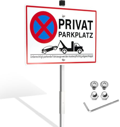 Privatparkplatz Schild, Aluminium Parkplatzschild, 30 × 20 cm, Parkverbotsschild Privat, UV-beständig, wasserfest, rostfrei, mit Bohrlöchern