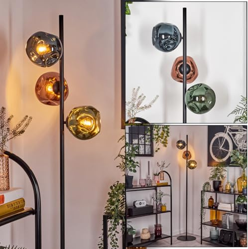 HOFSTEIN Stehleuchte Koyoto, Stehlampe aus Metall/Glas in Schwarz/Kupfer/Blau/Grün, Leuchte im Retro/Vintage-Design mit Glasschirmen Ø 15cm u. Fußschalter, Höhe 160 cm, E14, Wohnzimmer, Schlafzimmer