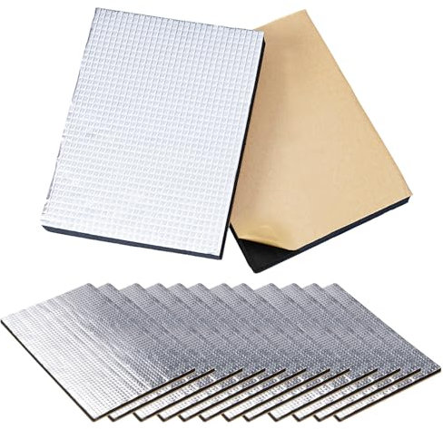 Lot de 12 tapis d'isolation phonique pour voiture, 40 x 25 cm, en mousse autocollante, en aluminium-butyle, ignifuge, résistant à l'humidité, imperméable