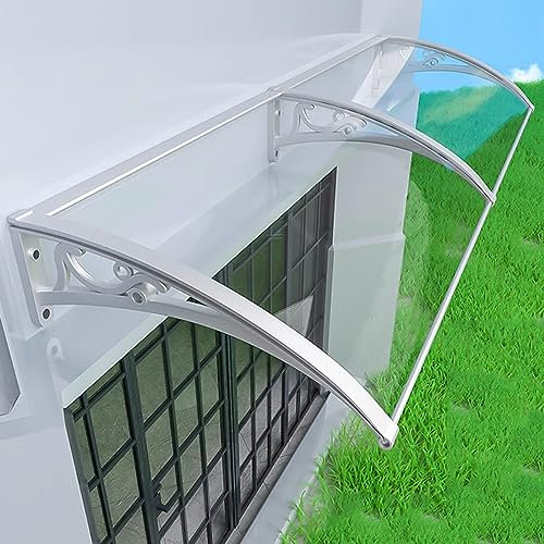 Curved Front Door Canopy Outdoor Awning with Polycarbonate Roofing Sheets and Aluminium Bracket Soundproof Self Cleaning Transparent Patio Porch Shelter (100x250cm)