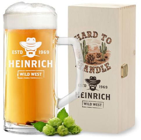 polar-effekt Bierkrug 0,5 Liter mit Gravur & Holzkiste mit UV-Druck für Männer - Personalisiertes Geschenk mit Namen - Zum Geburtstag und Jubiläum - BPA-Freies Bierglas