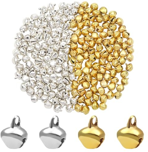 TOAOB 200 Stück Farben Gold Silber Glöckchen Metallglöckchen 8mm | für Schmuckherstellung, Festival Dekoration