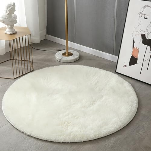 HARESLE Teppich Flauschig,Waschbar Teppich Wohnzimmer,Kleiner Teppiche Bettvorleger Schlafzimmer,Hochflor Teppiche Kinderzimmer,rutschfest Tepich Weich für Büro(Elfenbein,60cm/24 Zoll)