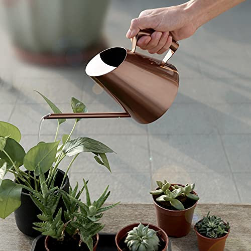 Akozon Regadera con Pico Largo de Acero Inoxidable de Color Cobre, Disponible en Tamaños Pequeño, Mediano y Grande para Jardinería y Uso Doméstico (Medio)