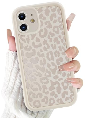 ZhuoFan Hülle für iPhone 12 Mini 5,4”, Aesthetic Leopard Muster Handyhülle Weiß Matte Schutzhülle Ultra Weich Silikon Dünn TPU Case Stoßfest Kratzfest Bumper Cover, 07